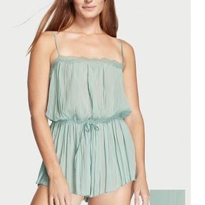 Victoria's Secret SAGE Lace-Trim Pleated Romper Size S